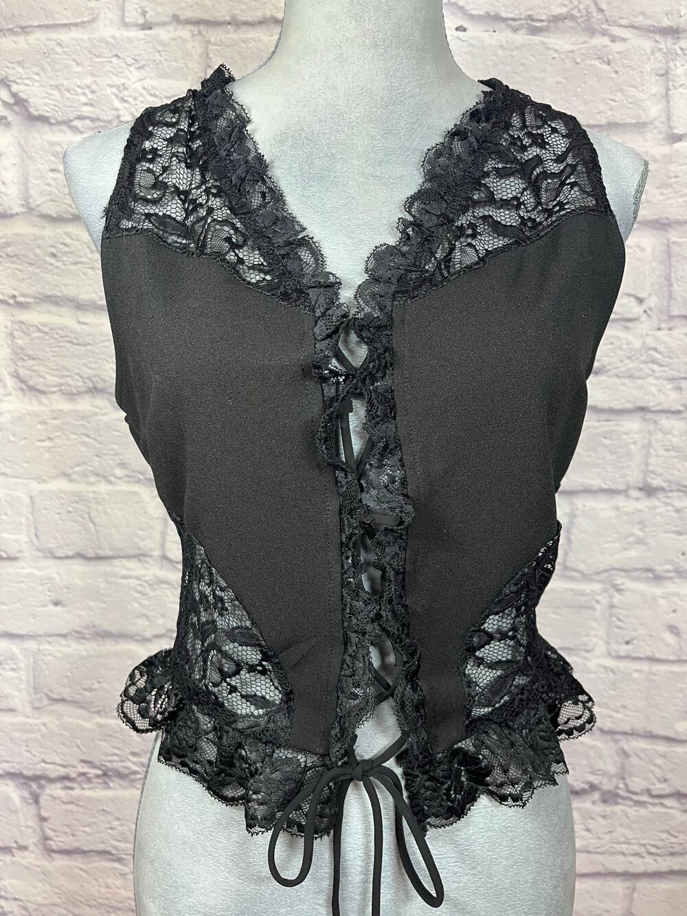 Willow & Root Black Front Lace Whimsigoth/Goth Ruffle Blouse